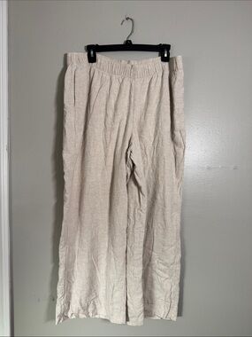 Abercrombie & Fitch Cream Linen-Blend Elastic-Waist Chinos